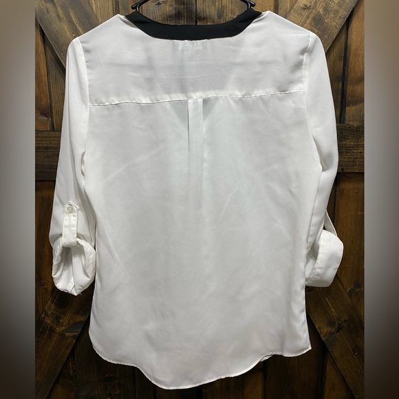 BCX Blouse Light Weight Sheer Partial Zip Blouse Top Shirt Size Small White - Picture 7 of 16